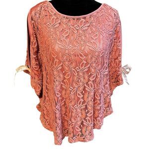 Pink Lace Ruffle Sleeve Blouse Size M by Per Seption Concept ladies short sleeve